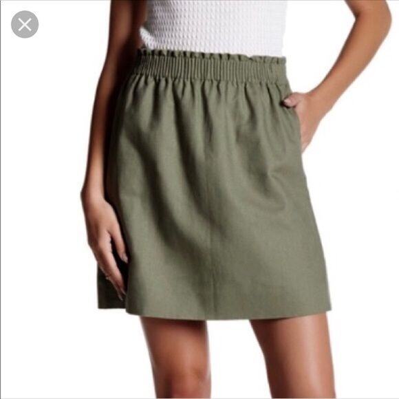 J Crew Linen Blend Sidewalk Mini Skirt Tan Elastic Waist Pull On Casual Womens 0 - Picture 6 of 7